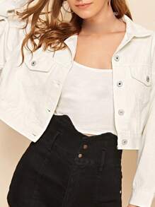 Women Casual Crop Denim Jacket Lightweight Tasseled Long Sleeves Button Jean Cardigan For Outwear Streetwear