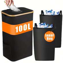 OrdoVault 100L große Kapazität Bambusrahmen Einwegflasche Recycling Behälter, faltbarer Getränkeflasche Aufbewahrungskorb, geeignet für Zuhause, Küche, Badezimmer, Speisekammer, Wohnzimmer, Flaschen & Dosen Aufbewahrung, Badezimmer/Küche/Wohnzimmer Zubehör, Geschenk für Feiertage - Verschiedenfarbig - Übersicht 12