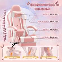 Gaming Chair, Video Game Chair With Footrest And Massage Lumbar Support, Ergonomic Computer Chair Height Adjustable With Swivel Seat And Headrest - Pink - View 6