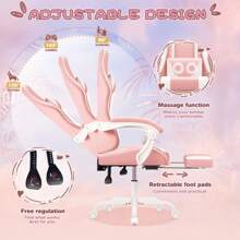 Gaming Chair, Video Game Chair With Footrest And Massage Lumbar Support, Ergonomic Computer Chair Height Adjustable With Swivel Seat And Headrest - Pink - View 4
