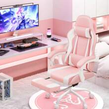Gaming Chair, Video Game Chair With Footrest And Massage Lumbar Support, Ergonomic Computer Chair Height Adjustable With Swivel Seat And Headrest - Pink - View 2