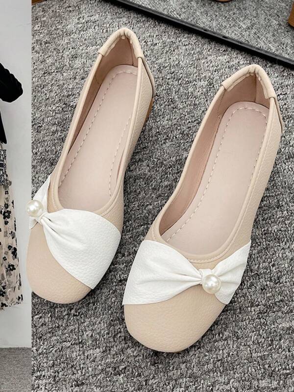 Niskie, dwukolorowe, płaskie buty z kokardą dla kobiet, nowość wiosna/lato 2025, delikatne, miękkie, ciążowe mokasyny