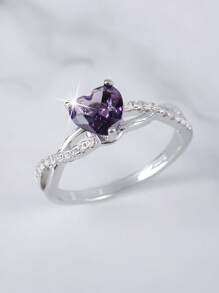 1 pieza Anillo de mujer con forma de corazón con 12 piedras de nacimiento del zodíaco, elegante y romántico, adecuado como regalo de San Valentín, aniversario, regalo romántico para tu pareja, boda y compromiso