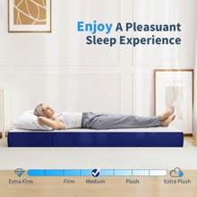 GartistGo Foldable Blue Guest Mattress, 4-Piece, H3 Hardness, 10 Cm Height, Removable Cover, Comfort Foam Core - 藍白色 - 查看 3