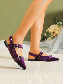 Giày lười đế bằng cho nữ, Mũi thấp, Xuân/Hè 2024 mới, Giày lười, Đế mềm thường ngày cho công sở, Phong cách Anh, Cỡ lớn 41-43 - Màu tím - Xem 4