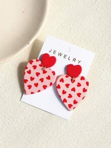 1 Pair Valentines Heart Pattern Red & Pink Ceramic Effect Sexy Acrylic Party Earrings For Women Valentines,Mom,Mother,Mother's Day,Gift - Multicolor - View 9