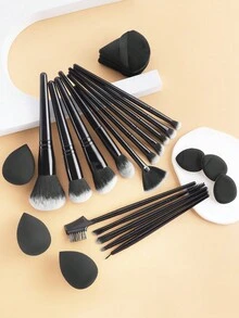 Bộ cọ trang điểm chuyên nghiệp 25/24/15 chiếc, bao gồm 15 cọ trang điểm đa năng: Cọ phấn phủ, Cọ nền, Cọ bắt sáng, Cọ phấn mắt, Cọ lông mày, Cọ môi, v.v. Dụng cụ làm đẹp mềm mại và thân thiện với da, Có bông phấn hình tam giác, Đệm khí ngón tay cái nhỏ, Mút trang điểm hình giọt nước lớn, Mút trang điểm nhỏ, Băng đô và vòng tay giặt, Bát giặt, Bộ trang điểm du lịch di động, Bộ trang điểm quà tặng Giáng sinh, Bộ cọ hoàn chỉnh, Bộ cọ trang điểm, Bộ trang điểm hoàn chỉnh, Bộ cọ, Bộ cọ trang điểm, Bộ quà tặng trang điểm - màu đen - Xem 3