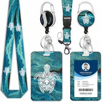 1 Set (Snap Hook + Card Holder + Lanyard) ID Badge Clip With Retractable Reel, Turtle Separate Belt Lanyard, ID Card Holder, Suitable For Female Aesthetics Office Accessories Back To School