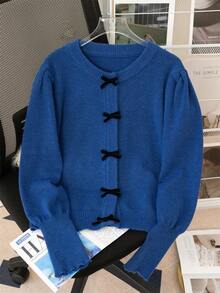 Áo dài tay kiểu đèn lồng dễ thương, ngọt ngào, nữ tính, thích hợp cho mùa xuân/đông và năm mới, phối cùng chân váy và giày, phù hợp cho các buổi hẹn hò đầu xuân/thu, công viên giải trí, các sự kiện tựu trường (Chỉ bán áo/áo khoác) Phong cách thường ngày - Màu xanh lam - Xem 6