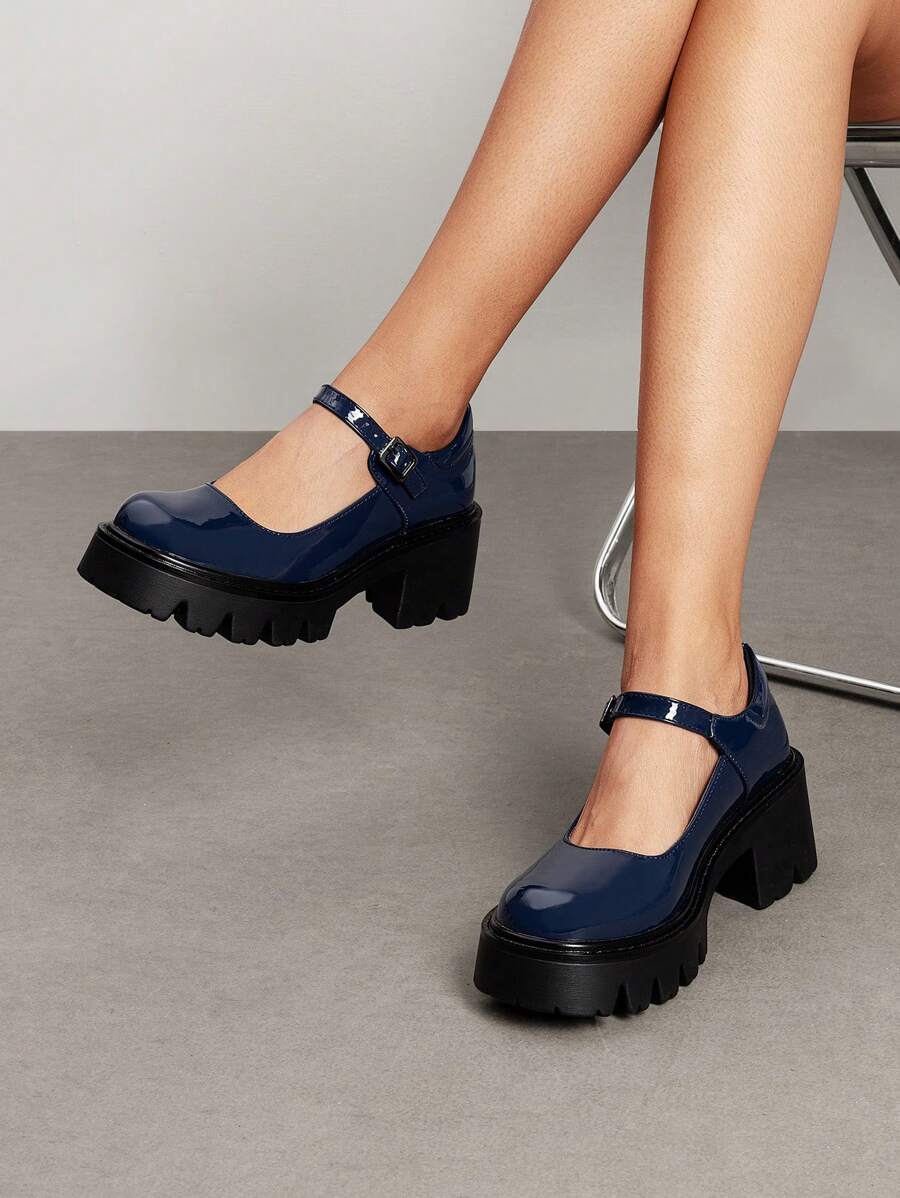 Women's Mary Janes Shoes For Women, Platform Dress Low Heel Chunky Pumps Round Toe Ankle Strap Pumps Shoes Oxfords - Màu xanh hải quân - Xem 1