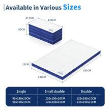 GartistGo Foldable Blue Guest Mattress, 4-Piece, H3 Hardness, 10 Cm Height, Removable Cover, Comfort Foam Core - 藍白色 - 查看 6