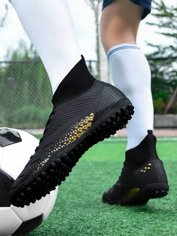 1 Pair Unisex Football/Soccer Cleats, High-Top Professional Outdoor Indoor Training Turf Shoes, Lace-Up, Non-Slip Rubber Sole With Short Studs, Lightweight High-Performance Design, Factory Direct