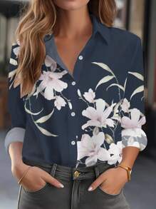 New Fashion Elegant Printed Long Sleeve Blouse For Women, Suitable For Summer And Autumn