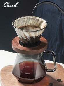 shoxil 2 件套灰色玻璃手冲咖啡壶和滤杯，钻石形咖啡壶和咖啡滴滤器，滴滤咖啡壶套装，适用于家庭和办公室 - 灰色 - 查看 2