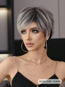7JHH WIGS 10 Inch Platinum Blonde Pixie Cut Wig Elegant Extra Short Layered Wig With Bangs Mixed Black Highlight Hair, Heat Resistant Synthetic Fiber Hair Wig For Daily Wear, Music Festivals Celebrations Use. Anime Or Costume Cosplay Use Wig Accessories - 挑染金色 - 查看 3