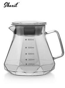 shoxil 2 件套灰色玻璃手冲咖啡壶和滤杯，钻石形咖啡壶和咖啡滴滤器，滴滤咖啡壶套装，适用于家庭和办公室 - 灰色 - 查看 7