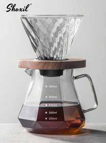 shoxil 2 件套灰色玻璃手冲咖啡壶和滤杯，钻石形咖啡壶和咖啡滴滤器，滴滤咖啡壶套装，适用于家庭和办公室 - 灰色 - 查看 1