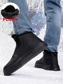 男士冬季冬鞋保暖男士户外运动鞋靴子男士防水雪地靴防滑 - 黑色 - 查看 3