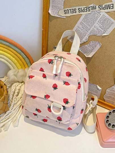 Cute Corduroy Lightweight Large Capacity Backpack, Suitable For Travel, Spring Outings, School Or As A Small Bag. Random Printed Artistic Patterns, Suitable For Teenagers, Women Or Students As A Bookbag, Great For Carrying Books, Shopping, Back To School Supplies, Essential Study Gear For Women, Girls And Students.