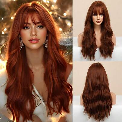 Peluca realista de cobre rojo marrón cobrizo: look natural, suave y sin pegamento - 22 pulgadas. Look natural, color natural, suave, realista, me encanta, fibra de cabello resistente al calor de máquina completa peluca de fiesta de disfraz para mujeres de moda en Halloween OFERTA CALIENTE
