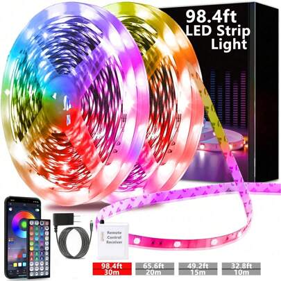 GICOOK Led Lights For Room Light Strips Led Strip Light Remote Control Music Synchroized Color Change, Smart Remote Control With App For Bedroom, Living Room, Strip Lights, Strip Lights, Tape Lights, Halloween, RGB Lights, Christmas, Halloween Decorations, Home Decor, Parties, Birthdays, Smart