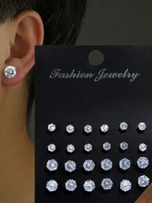 12-101 Pairs Minimalist Cubic Zirconia Geometric Stud Earrings Set, Suitable For Men And Unisex Daily Wear, Versatile For Birthday, Party, Christmas, Valentine's Day Gifts - Multicolor - View 8