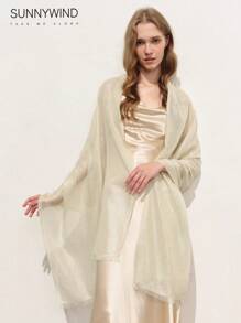 1pc Elegant White Gold Thread Party Shawl/Scarf - Beige - View 3