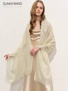 1pc Elegant White Gold Thread Party Shawl/Scarf - Beige - View 2