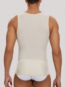 1pc Men's Reinforced Adjustable Buckle Waist Slimming Ribbed Casual Top, Suitable For Daily Office, Leisure, Gathering - Beige - View 2