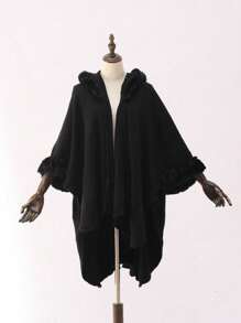 1pc Women's Multi-Color Faux Fur Hooded Windbreaker Poncho Outerwear, Warm And Suitable For Parties, Outings, Travel, Holidays, Christmas Gift - Cape - View 13