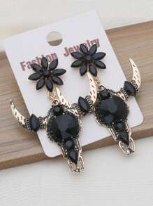 1 Đôi bông tai hình đầu bò cho nữ - Kiểu dáng Gothic phương Tây cổ điển Boho với chi tiết sừng và thủy tinh, trang sức thời trang nổi bật cho đeo hàng ngày, ngày lễ, lễ hội (Nhiều màu) - đầu bò - Xem 13