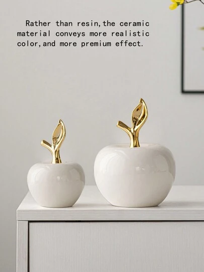 1pc Ceramic Apple Shaped Ornament, White Color, Creative Luxury Style Craft, Suitable For Holidays, Desk, Office, Home Decor Best Gifts Birthday Graduation