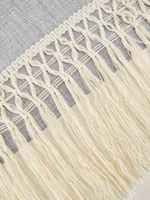 1 件波西米亚风格流苏抱枕套，拼布帆布装饰靠垫套（不含枕芯） - 灰色 - 查看 6