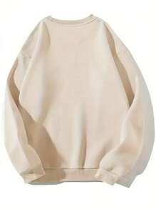 女士字母和数字印花休闲圆领长袖运动衫，秋冬套头衫 - 杏色 - 查看 2