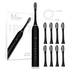 Usb Rechargeable 6-Mode Electric Toothbrush, Sonic Automatic Toothbrush For Adult, With 4/8 Soft Brush Heads, Ideal Choice For Whitening Oral Health & Sensitive Gums, Waterproof Toothbrush For Home Travel, Gift Idea For Men And Women - Black - View 2