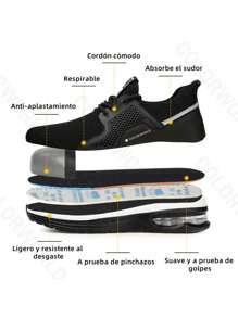 LITTLE MONSTER Tenis De Seguridad Industrial Para Trabajo Hombre Ligero - Blanco y Negro - Ver 6