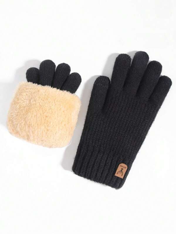 1 Pair Women's Winter Gloves, Warm Thermal Lined, Korean Style, Cute, Touchscreen Friendly, Knit For Cycling, Cold Weather