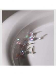 2 Stücke 925 Sterling Silber Multi-Farbige Kubische Zirkonia Ohrstecker, Funkelnde Kubische Zirkonia Ohrringe geeignet für den täglichen Gebrauch