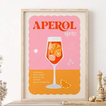 1pc Nordic Retro Poster Aperol Spritz Cocktail Print Canvas Painting Minimalism Modern Colourful Wall Art Picture Kitchen Home Decor No Frame