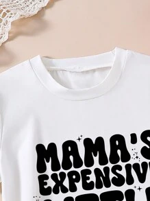 Young Girl Letter Print Short Sleeve T-Shirt And Solid Color Pleated Skirt Set