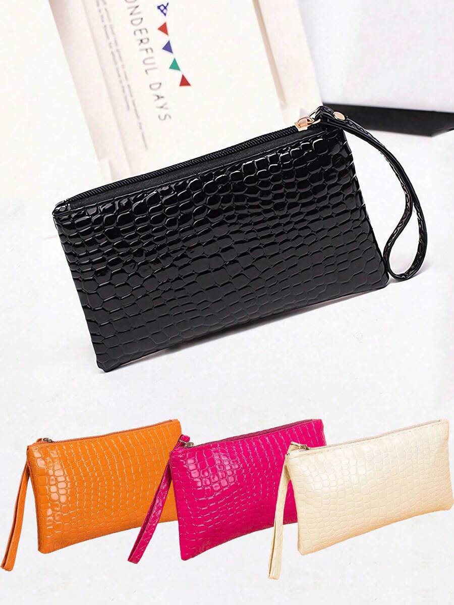 1PC Simple Crocodile Pattern Zipper Clutch Wallet, Minimalist Coin Purse, For Women, Wallet,Portable Multifunctional Zipper Bag, Lightweight Modern Business Credit Card ID Card Money Cash Business Casual For Women Wallets ,Long Wallets For Teacher Girlfriend Gifts - Multicolor - View 1