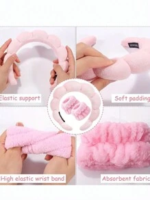1Pc Face Washing Headband/2Pcs Face Washing Wrist Straps/3 Set Of Hydrotherapy Headbands, Skincare Bow Headband, One Pair Of Wash Face Wristbands,Makeup Headbands, Face Washing Headbands, Skincare Headbands, Velvet Fluffy Sponge Headbands, Bows, Bubbles, Hydrotherapy Headbands.Valentine's Day Couple As Gift Hairdressing Tool,Hairband,Hair Hoop