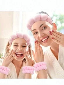 1Pc Face Washing Headband/2Pcs Face Washing Wrist Straps/3 Set Of Hydrotherapy Headbands, Skincare Bow Headband, One Pair Of Wash Face Wristbands,Makeup Headbands, Face Washing Headbands, Skincare Headbands, Velvet Fluffy Sponge Headbands, Bows, Bubbles, Hydrotherapy Headbands.Valentine's Day Couple As Gift Hairdressing Tool,Hairband,Hair Hoop