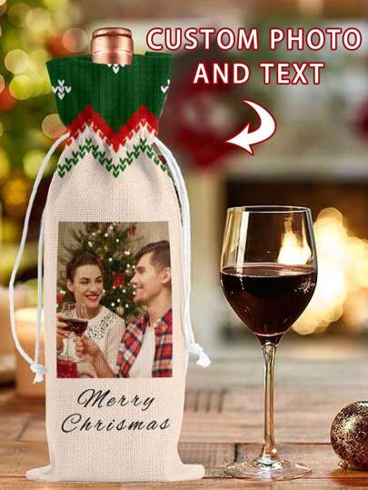 1pc/5pcs/8pcs Customized Linen-Like Fabric Wine Bag, Christmas Wine Gift Bag, Personalized Wine Bottle Cover, Reusable Christmas Wine Bottle Sleeve, Suitable For Christmas, Wedding, Birthday, Holiday Party, Housewarming, Storage