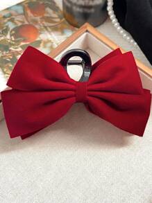 1pc Double-Layer Velvet Bow Oversized Hair Claw Clip, Vintage Elegant Headpiece, Ideal For New Year, Party, Friends Gift Valentine's Day Hair Clips Hair Jaw Clip Hair Clamps Hair Clutch Hair Catcher Clip Fall Winter Hair Accessories For Women For Vacation Outfits Woman - Red - View 2