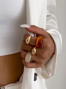 5pcs/Set Vintage Simple Minimalist Thick Chunky Round Design Open Ring Set, Asymmetrical Fashionable Unique Finger Rings, Suitable For Women Daily Commute, Holiday Gifts, Party Decoration Charming Jewelry Set