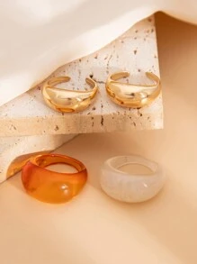 5pcs/Set Vintage Simple Minimalist Thick Chunky Round Design Open Ring Set, Asymmetrical Fashionable Unique Finger Rings, Suitable For Women Daily Commute, Holiday Gifts, Party Decoration Charming Jewelry Set