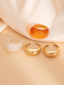 5pcs/Set Vintage Simple Minimalist Thick Chunky Round Design Open Ring Set, Asymmetrical Fashionable Unique Finger Rings, Suitable For Women Daily Commute, Holiday Gifts, Party Decoration Charming Jewelry Set