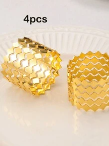 Wave Shaped Napkin Ring, Creative Geometric Mouth Cloth Scarf Buckle, Stainless Steel Hollow Napkin Ring -4cm/1.58in, Family Gatherings, Dinner Parties, Seasonal Gourmet Table Decorations, Valentine's Day And Holiday Parties -4 Gold And Silver -4cm