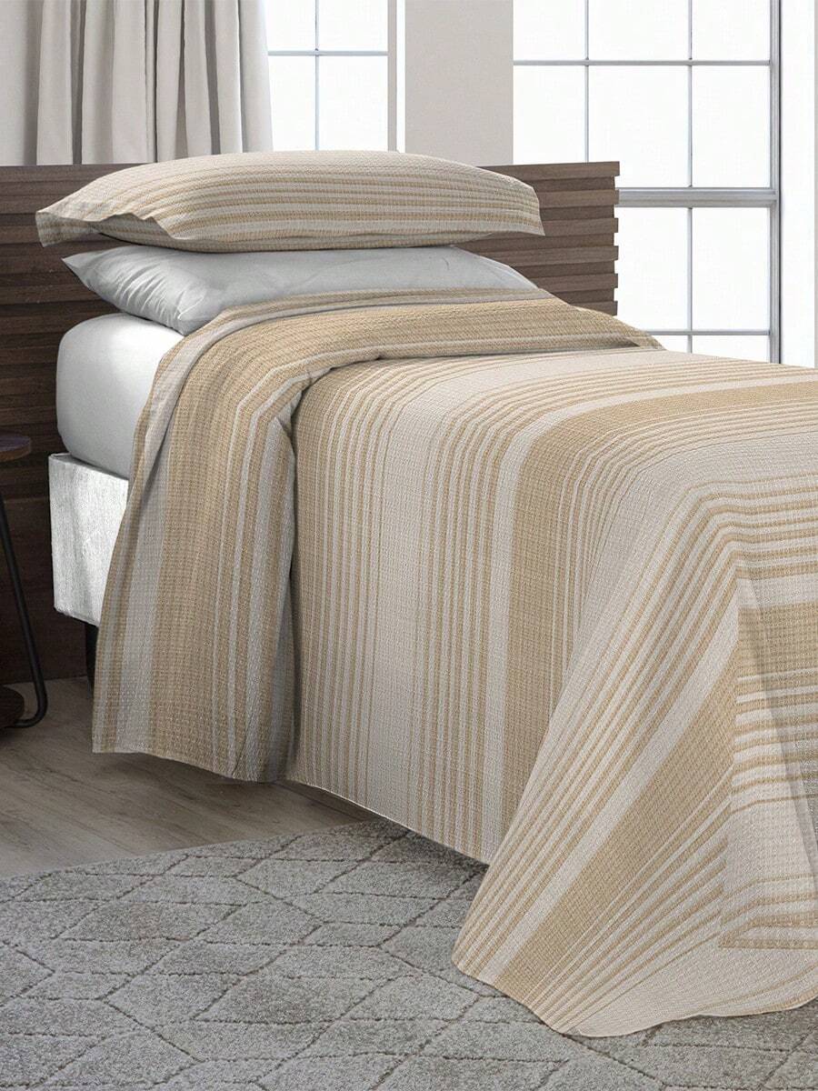 Bedspread Piquet Seville Single 2 Pieces Cotton Fabric Various Colors - 米色 - 查看 1